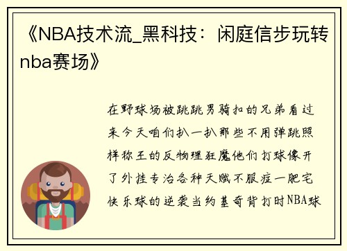 《NBA技术流_黑科技：闲庭信步玩转nba赛场》
