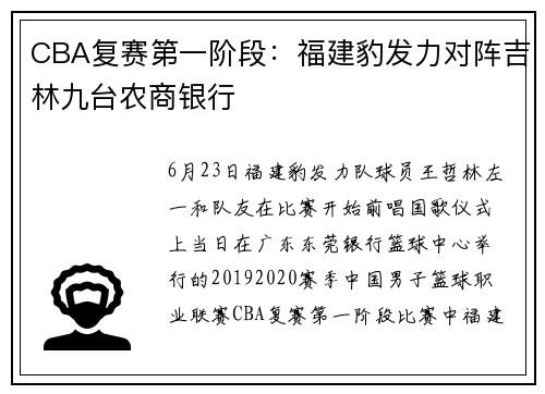 CBA复赛第一阶段：福建豹发力对阵吉林九台农商银行